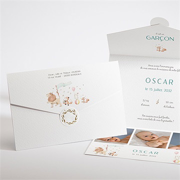 Faire-part naissance la fanfare pochette enveloppe