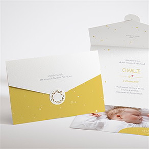 Faire-part naissance en jaune toute! enveloppe