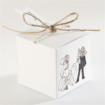 Boîte de dragées mariage mariés illustrés - Dos de la boîte