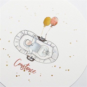 Faire-part naissance tendre aquarelle dorure - Détail du faire-part