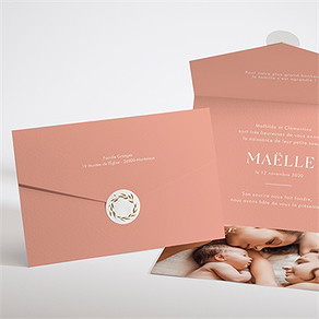 Faire-part naissance simple incrustation enveloppe