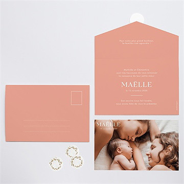 Faire-part naissance simple incrustation enveloppe - Vue d'ensemble