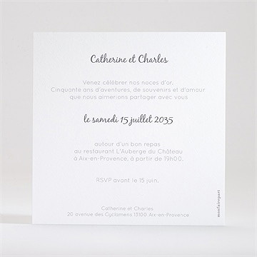Invitation anniversaire de mariage noces d'or - Dos de l'invitation