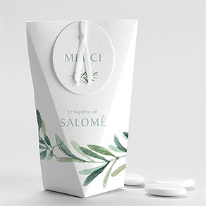 Boîte de dragées baptême feuilles et or étui