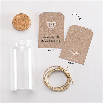 Mignonette mariage kraft en folie étiquette - Vue d'ensemble