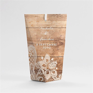 Boîte de dragées mariage boisé étui - Dos de la boîte