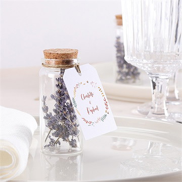 Mignonette mariage terre de feu étiquette - Mise en situation