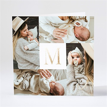 Faire-part naissance initiale en patchwork dorure