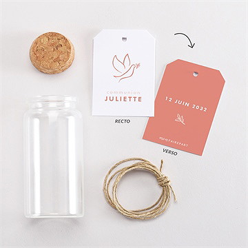 Mignonette communion colombe dorée étiquette - Vue d'ensemble