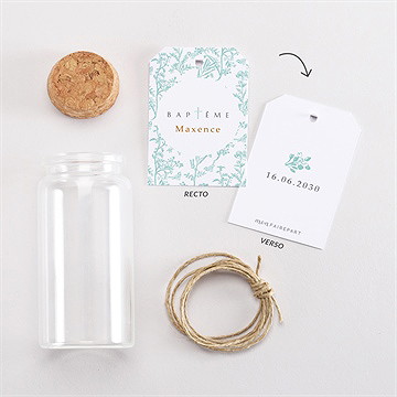 Mignonette baptême gravure en rond étiquette - Vue d'ensemble