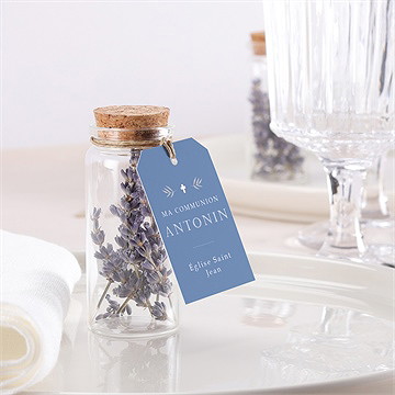 Mignonette communion bleu myosotis étiquette - Mise en situation