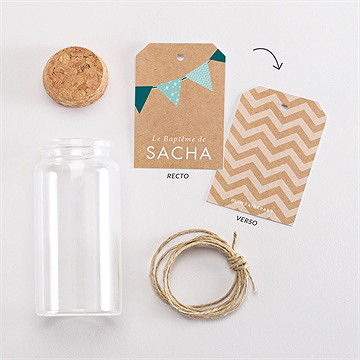 Mignonette baptême farandole de kraft étiquette - Vue d'ensemble