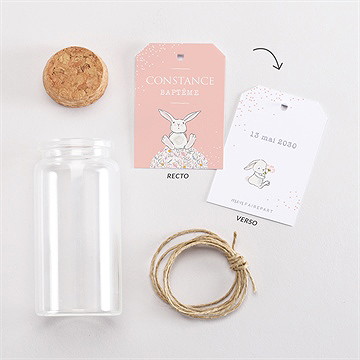 Mignonette baptême petit lapin baptême étiquette - Vue d'ensemble