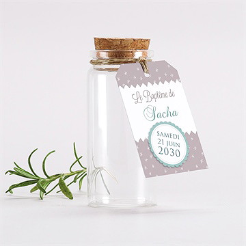 Mignonette baptême colombe et banderole étiquette