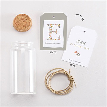 Mignonette communion signature florale étiquette - Vue d'ensemble