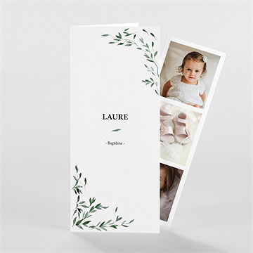 Faire-part de baptême décoration végétale photomaton