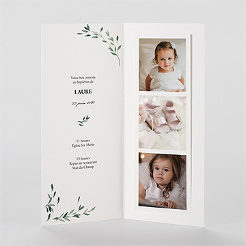 Faire-part de baptême décoration végétale photomaton - Intérieur du faire-part