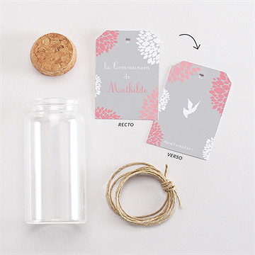 Mignonette communion colombe et fleurs étiquette - Vue d'ensemble