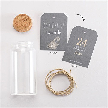 Mignonette baptême en symboles étiquette - Vue d'ensemble