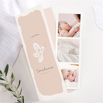 Faire-part de baptême profil de colombe photomaton