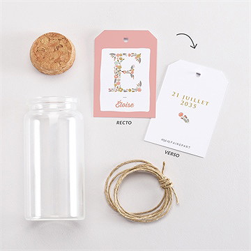 Mignonette baptême initiales à motifs étiquette - Vue d'ensemble