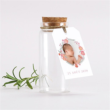 Mignonette baptême cadre de fleurs étiquette