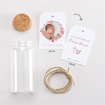 Mignonette baptême cadre de fleurs étiquette - Vue d'ensemble