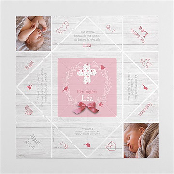 Faire-part de baptême jolie composition origami - Vues dépliée