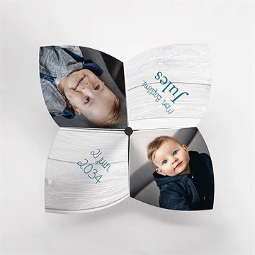 Faire-part de baptême noeud et croix cocotte - Vue du dessus