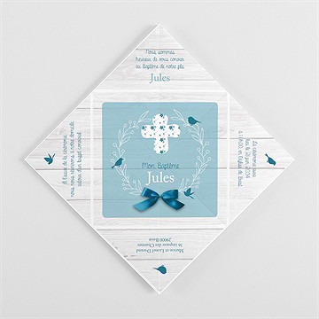 Faire-part de baptême noeud et croix cocotte - Vue intérieure pliée