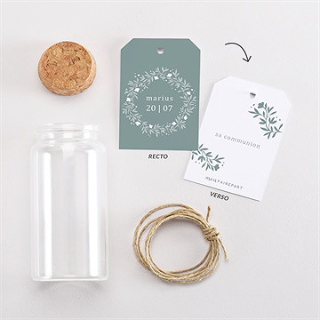 Mignonette communion gaufrage émeraude étiquette - Vue d'ensemble