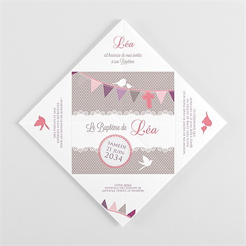 Faire-part de baptême rondeur et douceur ! cocotte - Vue intérieure pliée