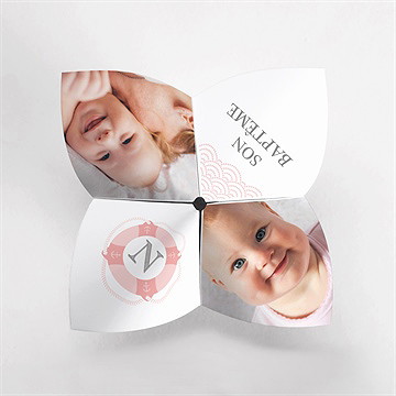 Faire-part de baptême forme originale origami - Vue du dessus