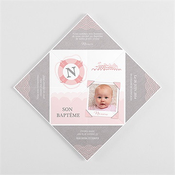 Faire-part de baptême forme originale origami - Vue intérieure pliée