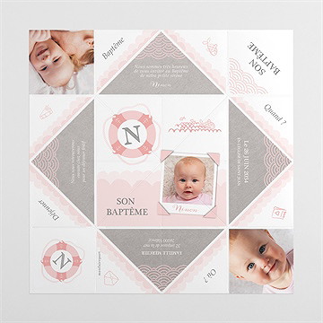 Faire-part de baptême forme originale origami - Vues dépliée