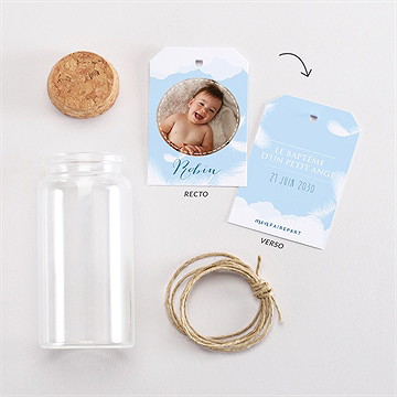 Mignonette baptême duvet en rondeur étiquette - Vue d'ensemble