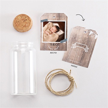 Mignonette baptême marque page kraft étiquette - Vue d'ensemble