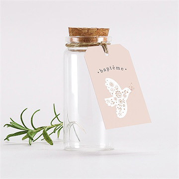 Mignonette baptême profil de colombe étiquette - Mise en situation