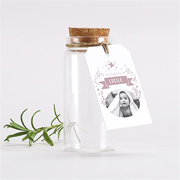 Mignonette baptême en beaux reliefs étiquette