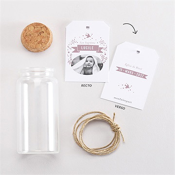 Mignonette baptême en beaux reliefs étiquette - Vue d'ensemble