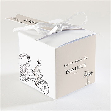 Boîte de dragées mariage vélo au vent ! - Dos de la boîte