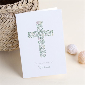 Faire-part communion printanier plié