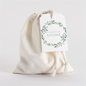 Pochon baptême feuilles et or
