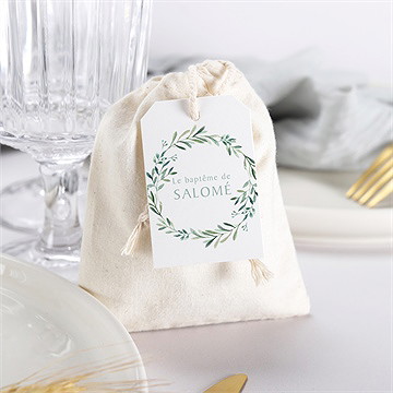 Pochon baptême feuilles et or - Mise en situation