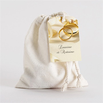 Pochon mariage  alliances fond crème