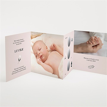 Faire-part de baptême croix couronnée accordéon - Intérieur du faire-part