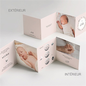 Faire-part de baptême croix couronnée accordéon - Vue d'ensemble