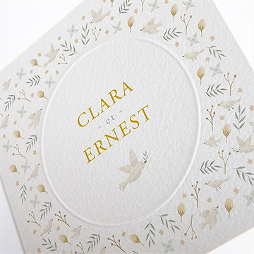 Faire-part mariage céleste gaufrage - Détail du faire-part