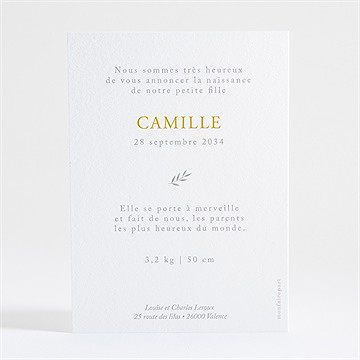 Faire-part naissance célébration dorure étoile - Dos du faire-part