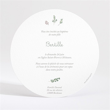 Faire-part de baptême belle journée rond - Dos du faire-part